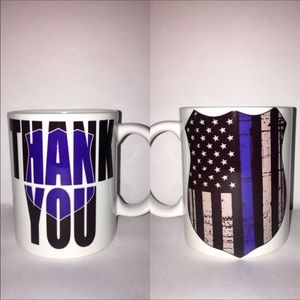 Police officer blue line badge mug back the blue